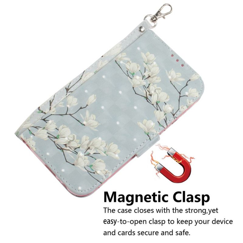 Flip Cover Honor 200 Magnoliamønster Med Rem