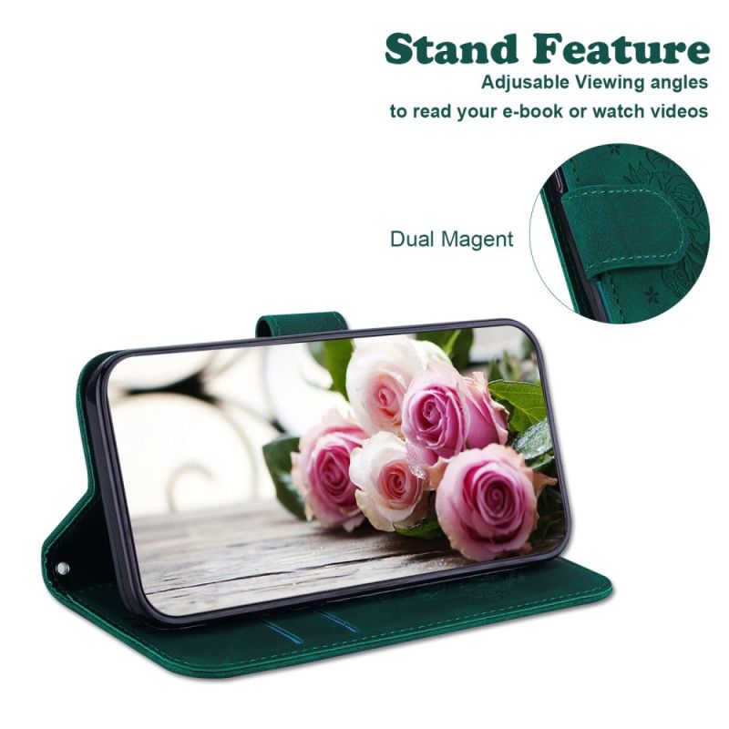 Flip Cover Oppo Reno 12f 5g Sommerfugle Og Blomster Mønster