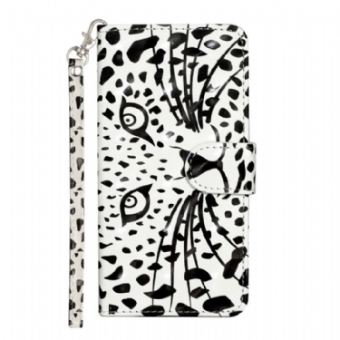 Flip Cover iPhone 15 Plus Med Snor 3d Leopard Med Rem