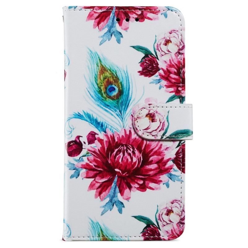 Flip Cover iPhone 15 Plus Med Snor Blomster Med Rem