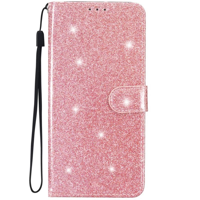 Flip Cover iPhone 15 Plus Med Snor Glittereffekt Med Rem