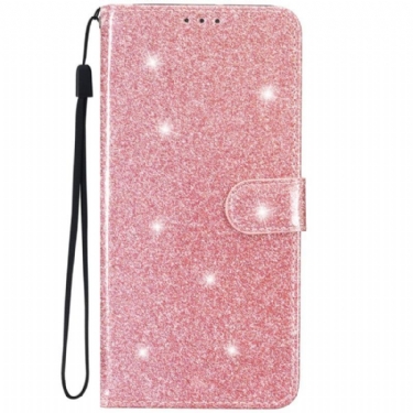 Flip Cover iPhone 15 Plus Med Snor Glittereffekt Med Rem