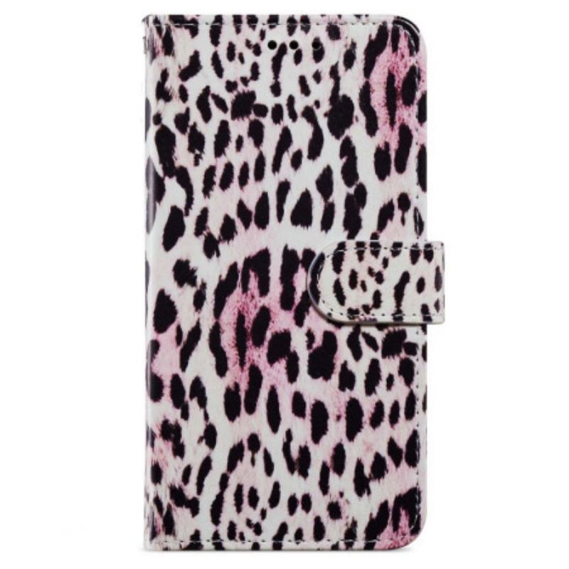 Flip Cover iPhone 15 Plus Med Snor Leopardskindeffekt Med Rem