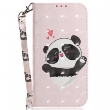 Flip Cover iPhone 15 Plus Med Snor Panda Love Med Rem