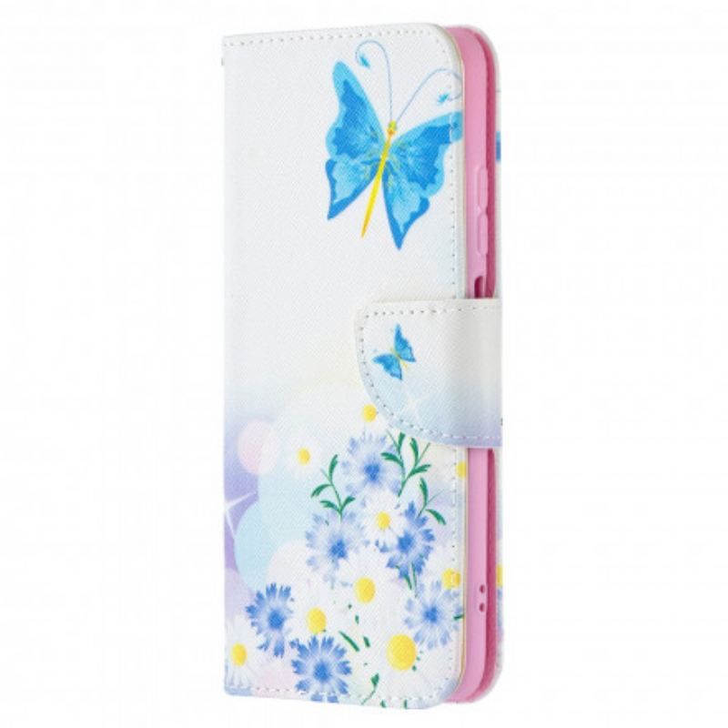 Flip Cover Xiaomi Redmi Note 10 / 10S Malede Sommerfugle Og Blomster