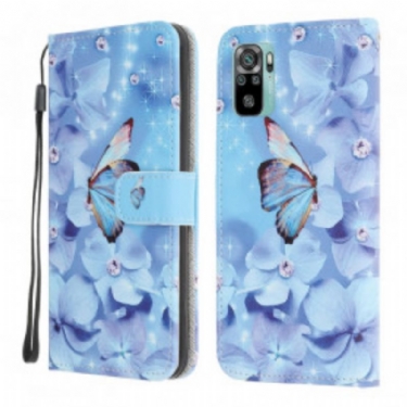 Flip Cover Xiaomi Redmi Note 10 / 10S Med Snor Strappy Diamond Sommerfugle