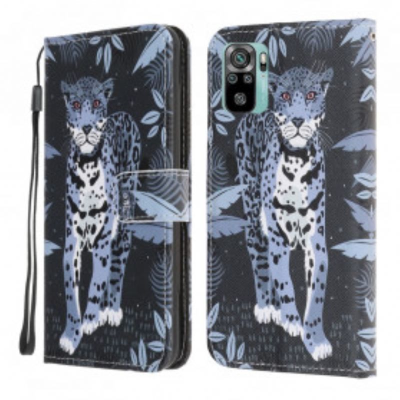 Flip Cover Xiaomi Redmi Note 10 / 10S Med Snor Strappy Leopard