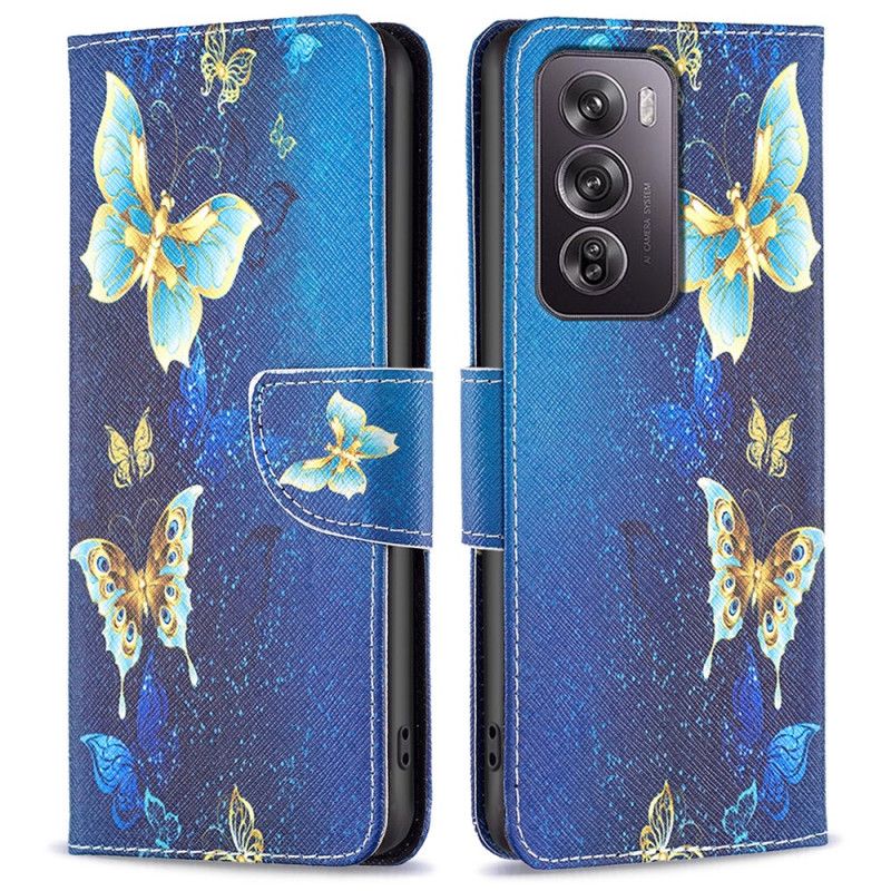 Flip Cover Til Oppo Reno 12 Pro 5g Gyldne Sommerfugle