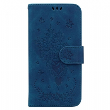 Læder Cover Oppo Reno 12 Pro 5g Telefon Etui Sommerfugle Og Blomster Tryk