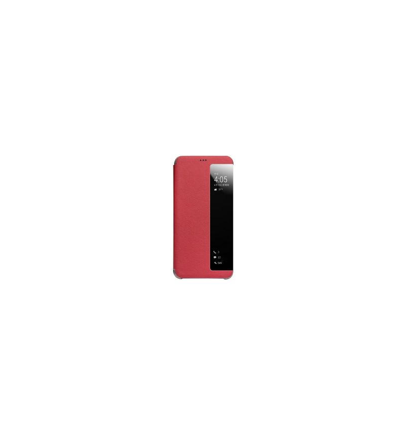 Flip Cover Huawei P20 Pro Hemming Læder Med Vindue - Rød