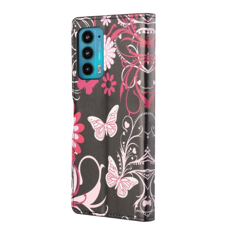 Flip Cover Motorola Edge 20 Sommerfugle Og Blomster