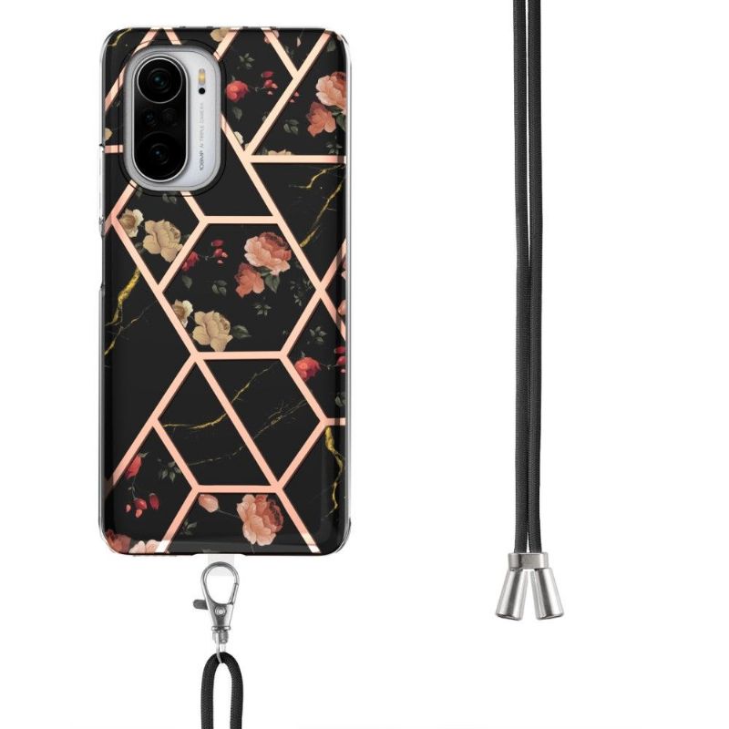 Cover Xiaomi Mi 11i / Poco F3 Hemming Med Snor Marmor Og Blomster