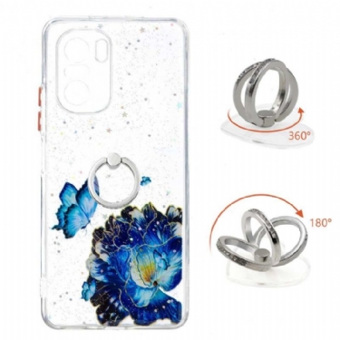 Mobilcover Xiaomi Mi 11i / Poco F3 Original Blå Blomster Og Sommerfugle Med Ring