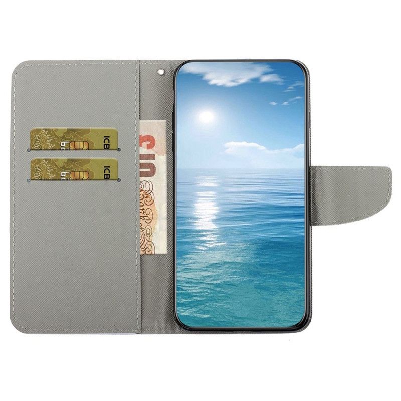 Flip Cover Samsung Galaxy A15 5g Lilla Sommerfugle Og Snor