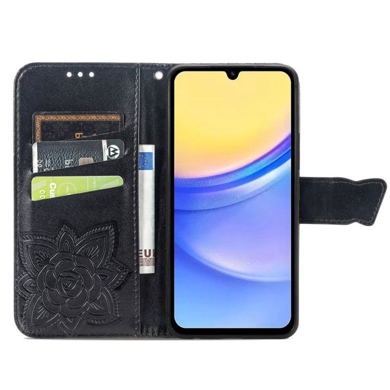 Flip Cover Til Samsung Galaxy A15 5g Barok Sommerfugl Med Rem