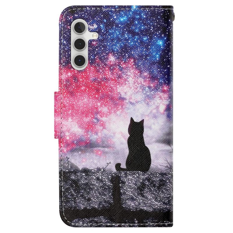 Læder Cover Samsung Galaxy A15 5g Telefon Etui Stjernehimmel Og Kat