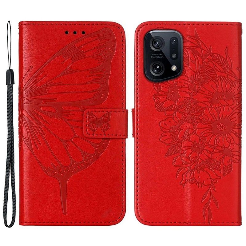 Flip Cover Oppo Find X5 Sommerfugleblomst Kortholder