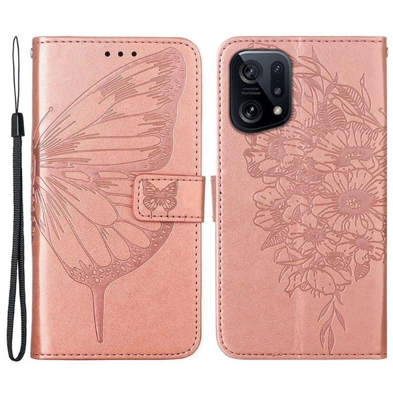 Flip Cover Oppo Find X5 Sommerfugleblomst Kortholder