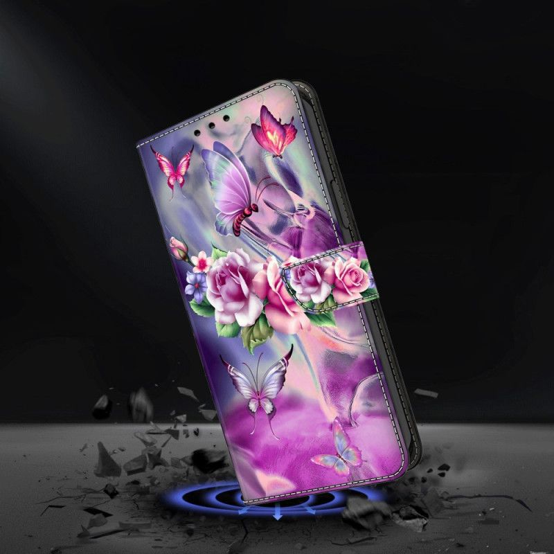 Flip Cover Honor X9b / Magic 6 Lite Sommerfugle Og Lilla Blomster