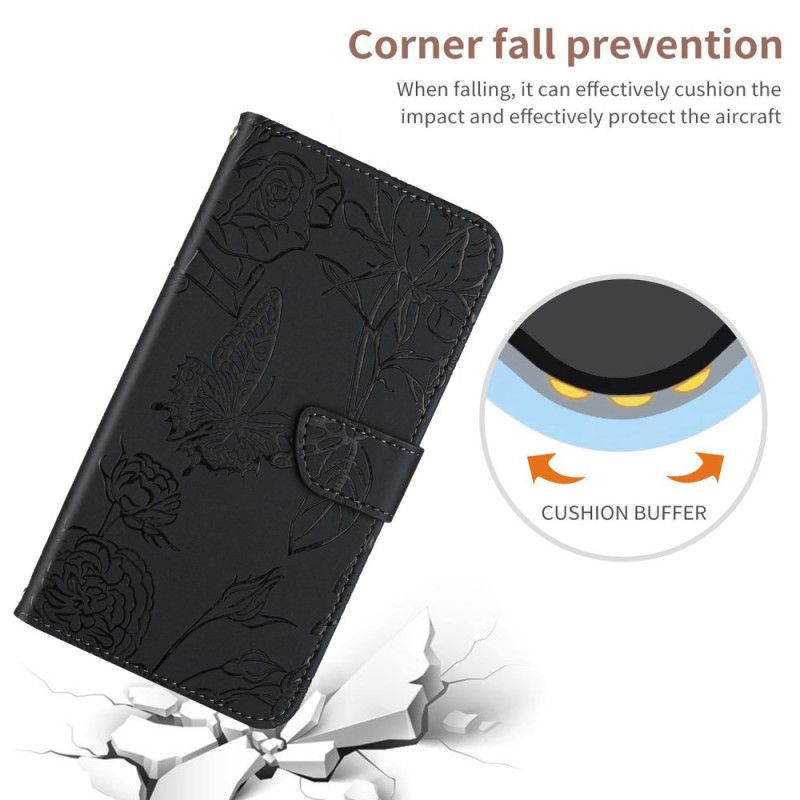 Flip Cover Honor X9b / Magic 6 Lite Sommerfugletryk Med Skulderrem