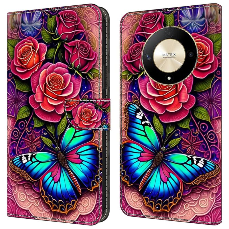 Flip Cover Til Honor X9b / Magic 6 Lite Prangende Blomster Og Sommerfugle