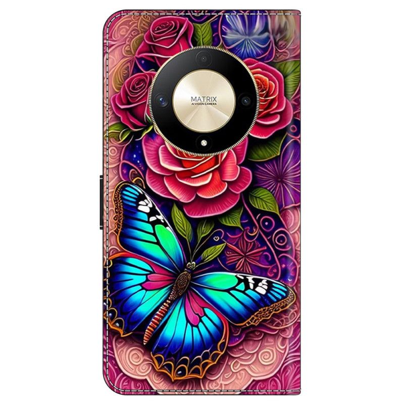 Flip Cover Til Honor X9b / Magic 6 Lite Prangende Blomster Og Sommerfugle