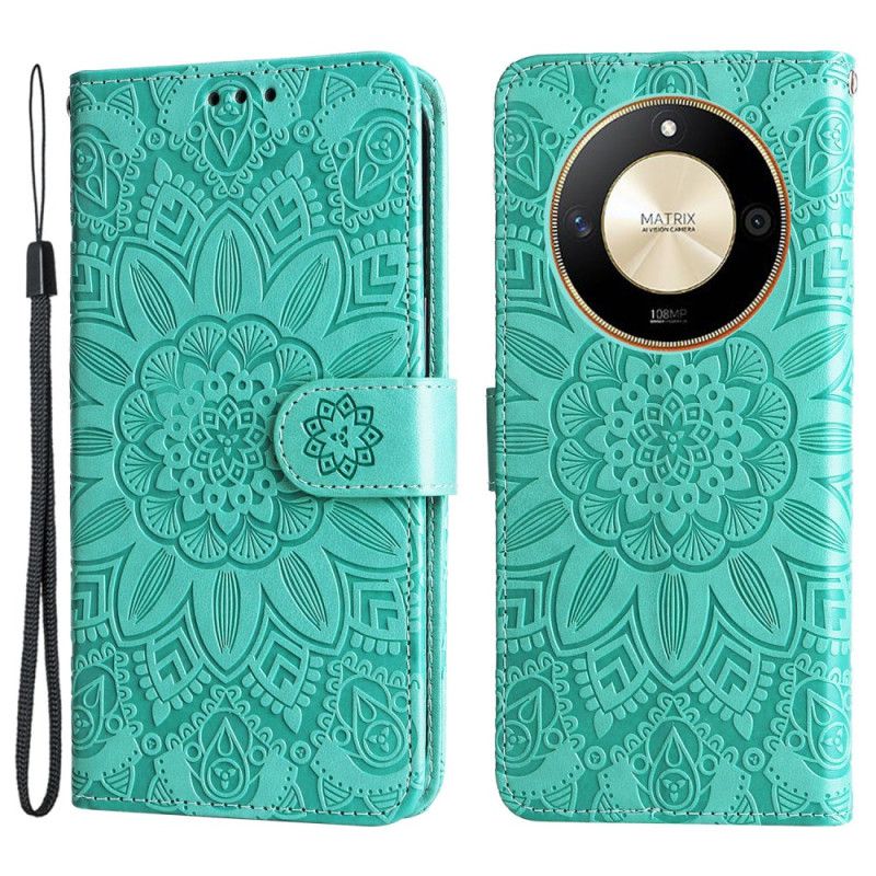 Læder Cover Honor X9b / Magic 6 Lite Telefon Etui Blomstermandala Med Rem