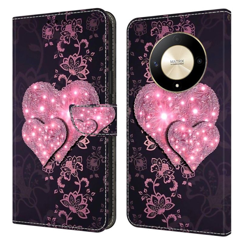 Læder Cover Honor X9b / Magic 6 Lite Telefon Etui Blondehjerter