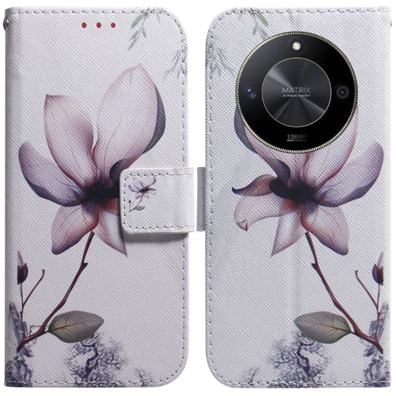 Læder Cover Honor X9b / Magic 6 Lite Telefon Etui Lyserød Blomst