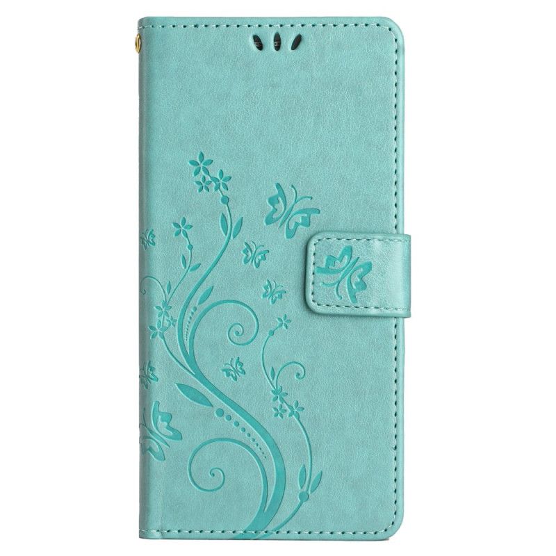 Læder Cover Honor X9b / Magic 6 Lite Telefon Etui Sommerfugle Og Blomster Mønster Med Rem