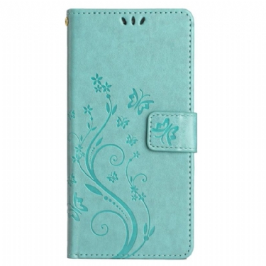 Læder Cover Honor X9b / Magic 6 Lite Telefon Etui Sommerfugle Og Blomster Mønster Med Rem