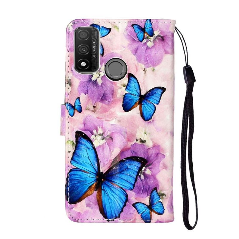 Flip Cover Huawei P Smart 2020 Blå Sommerfugle Og Blomster