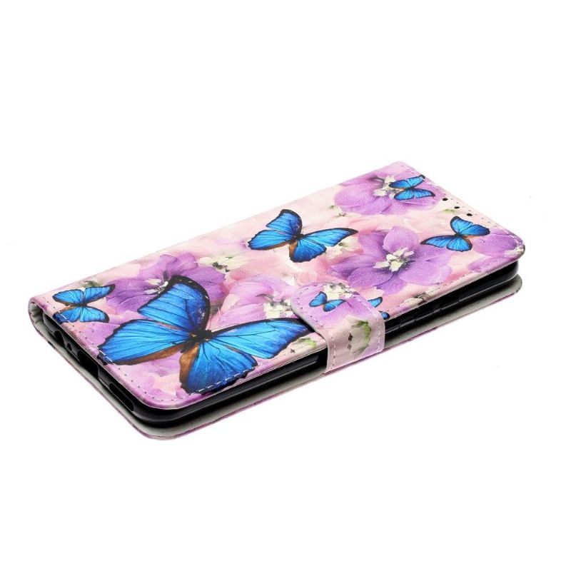 Flip Cover Huawei P Smart 2020 Blå Sommerfugle Og Blomster