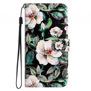 Læder Cover Xiaomi 14t Telefon Etui Stribede Magnoliaer