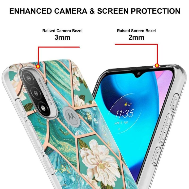 Cover Motorola Moto E20 / E30 / E40 Marmor Og Hvide Blomster