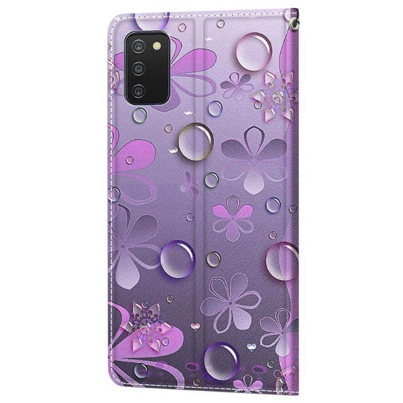Læder Cover Samsung Galaxy A03s Violet Blomster Illustration
