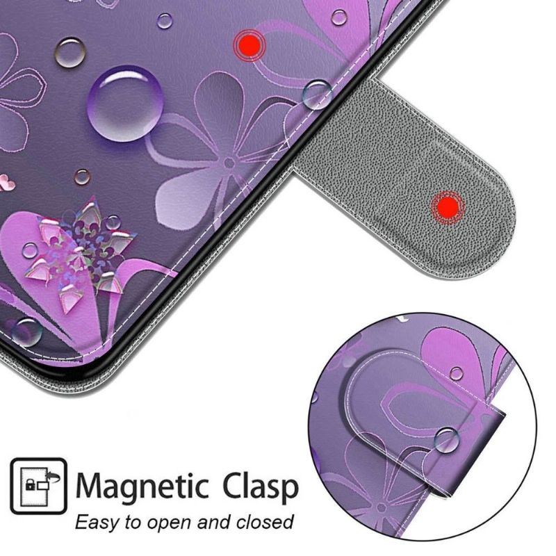 Læder Cover Samsung Galaxy A03s Violet Blomster Illustration