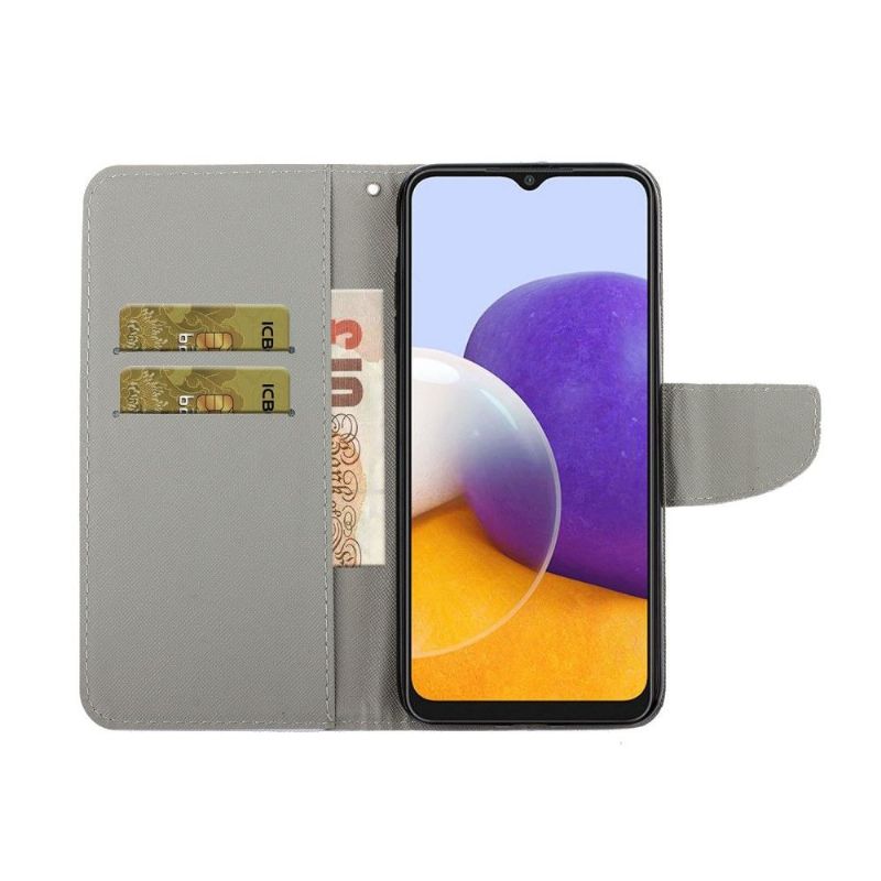 Flip Cover Samsung Galaxy A22 4G Hemming Orange Sommerfugle Blomster