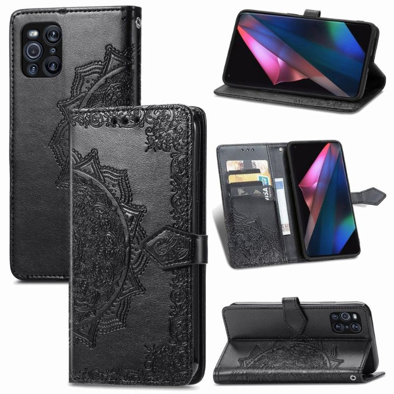 Læder Cover Oppo Find X3 Pro Original Mandala Relief I Kunstlæder