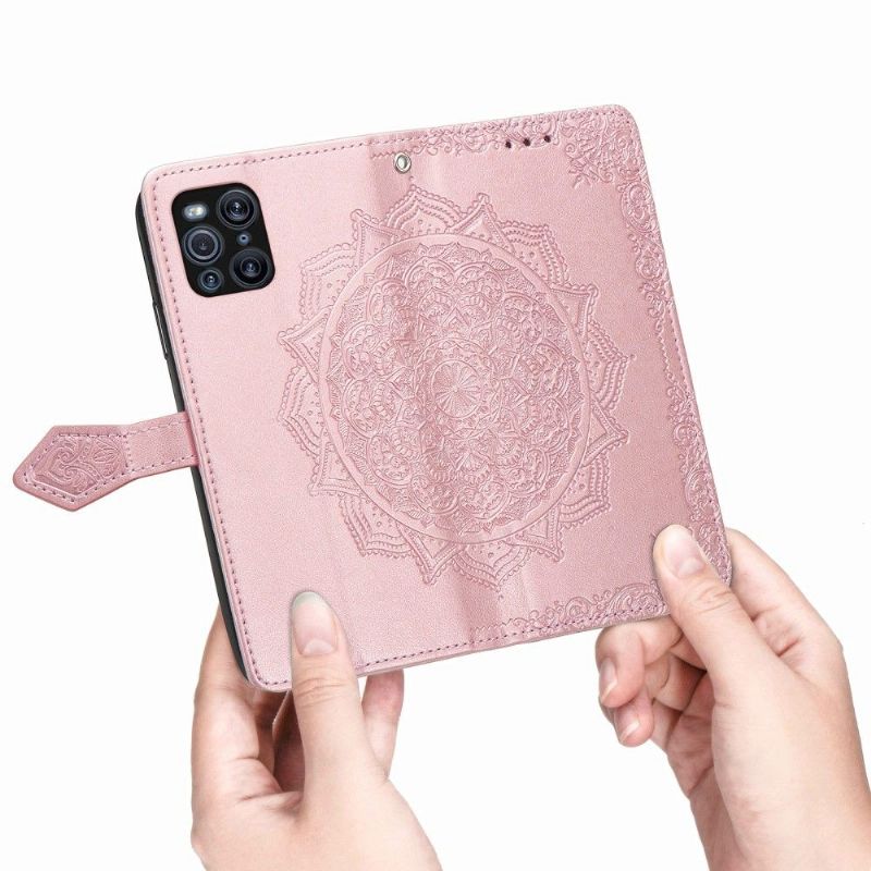 Læder Cover Oppo Find X3 Pro Original Mandala Relief I Kunstlæder