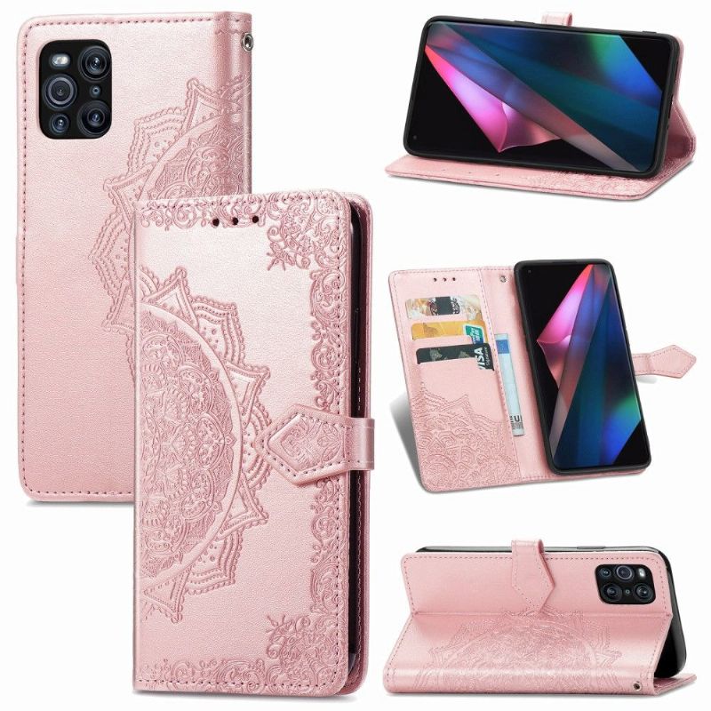 Læder Cover Oppo Find X3 Pro Original Mandala Relief I Kunstlæder