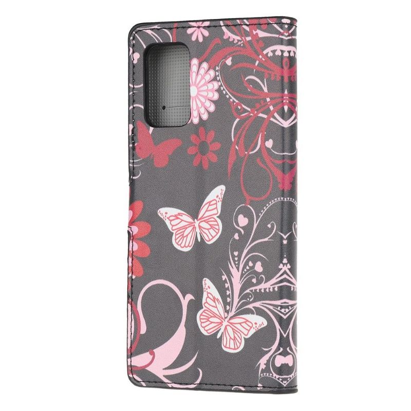 Læder Cover Samsung Galaxy Note 20 Sommerfugle Og Blomster