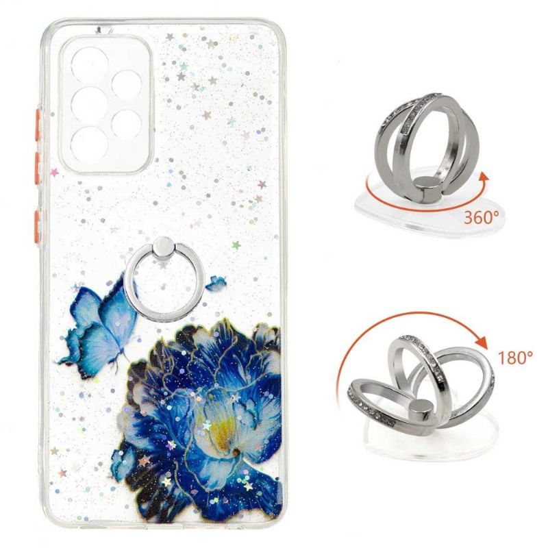 Cover Samsung Galaxy A52 5G / A52 4G / A52s 5G Blå Blomster Og Sommerfugle Med Ring