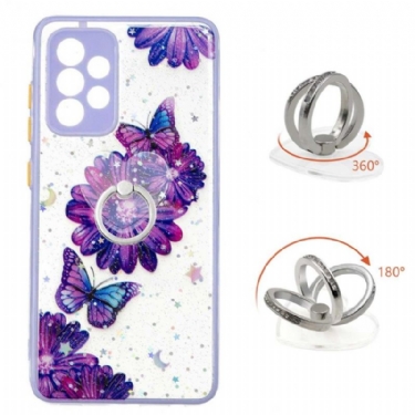 Cover Samsung Galaxy A52 5G / A52 4G / A52s 5G Lilla Blomster Og Sommerfugle Med Ring