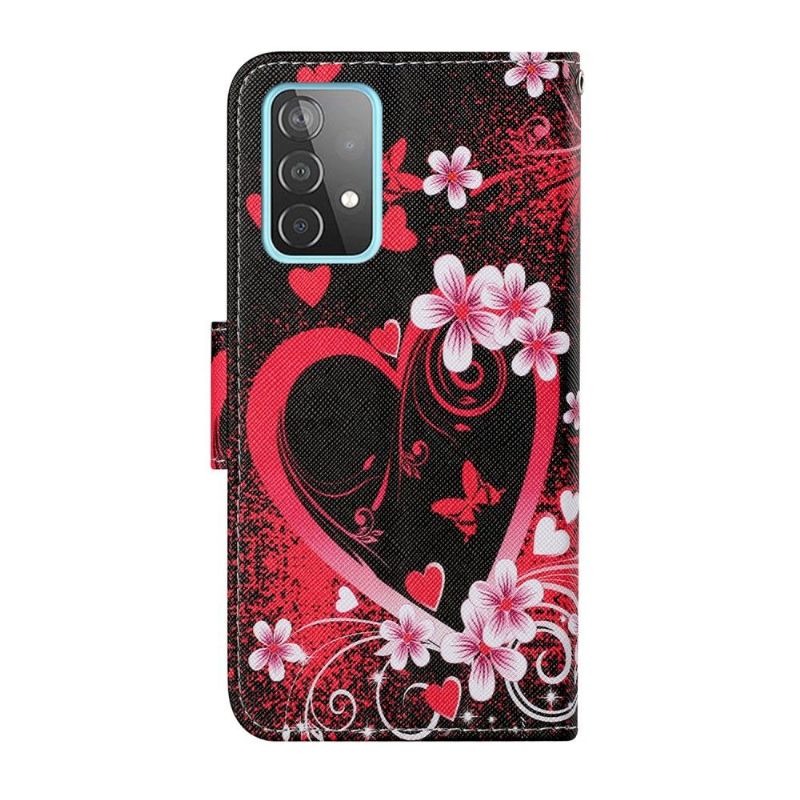 Flip Cover Samsung Galaxy A52 5G / A52 4G / A52s 5G Hemming Blomsterhjerte