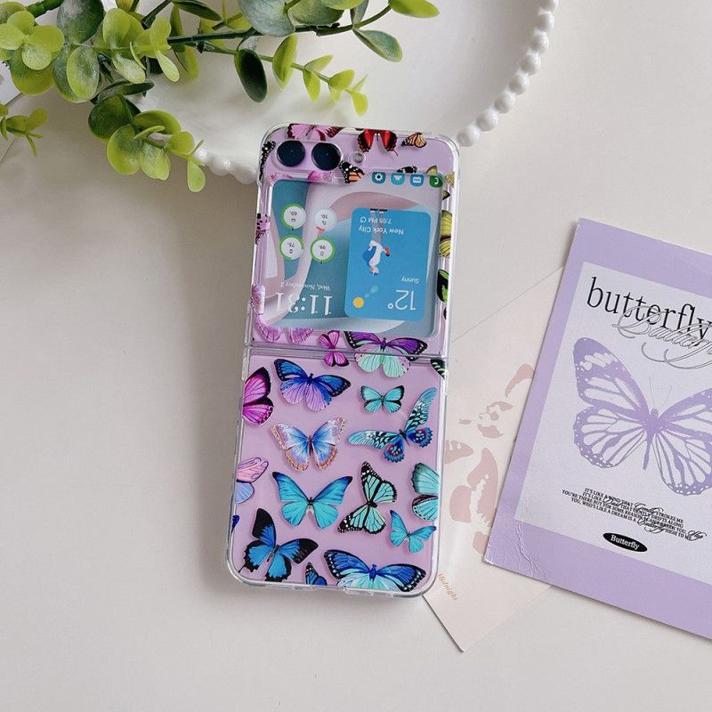 Cover Samsung Galaxy Z Flip 5 Gennemsigtige Farverige Sommerfugle