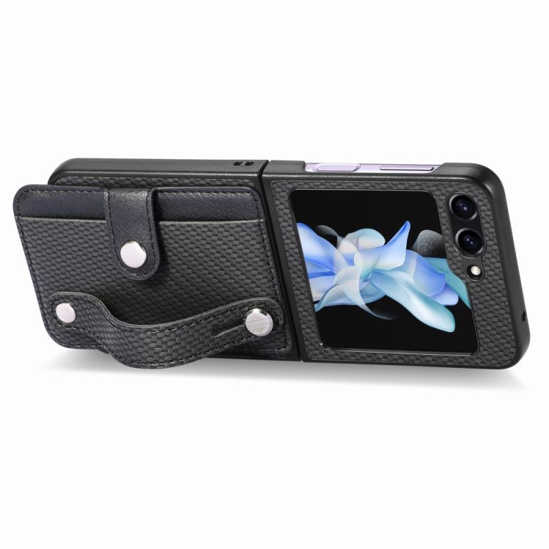 Cover Til Samsung Galaxy Z Flip 5 Carbon Fiber Card Holder Og Rem