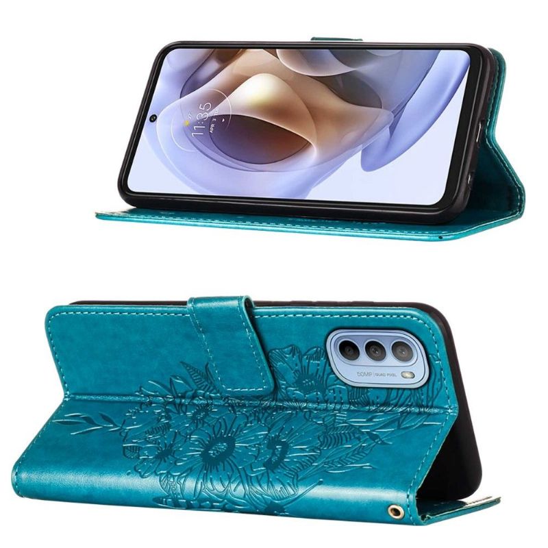 Læder Cover Motorola Moto G31 / Moto G41 Sommerfugleblomst Kortholder