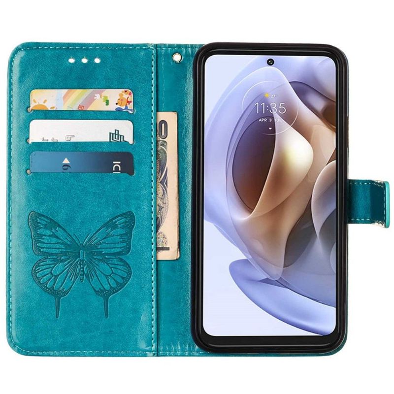 Læder Cover Motorola Moto G31 / Moto G41 Sommerfugleblomst Kortholder