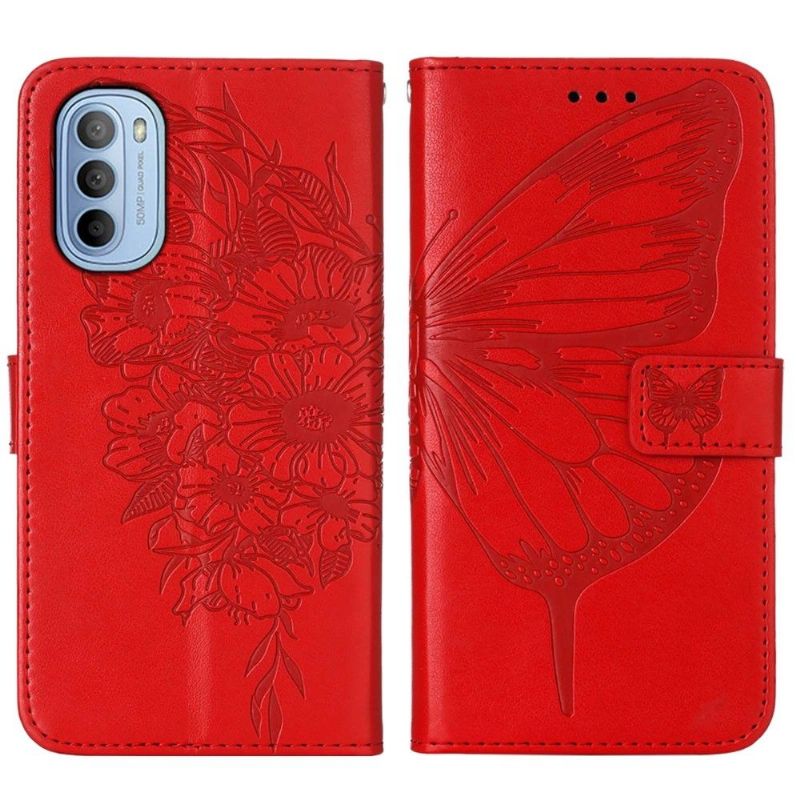 Læder Cover Motorola Moto G31 / Moto G41 Sommerfugleblomst Kortholder